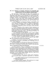 PUBLIC LAW 110–69—AUG. 9, [removed]STAT. 593 SEC[removed]REPORT ON NATIONAL INSTITUTE OF STANDARDS AND TECHNOLOGY EFFORTS TO RECRUIT AND RETAIN EARLY