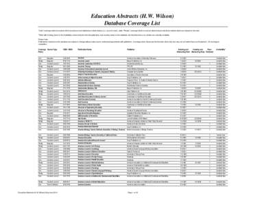 Education Abstracts (H.W. Wilson) Database Coverage List 