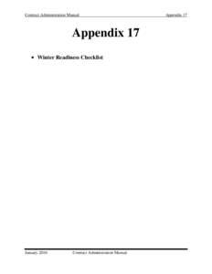 Contract Administration Manual  Appendix 17 • Winter Readiness Checklist  January 2010