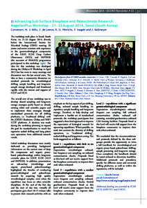 NovemberECORD Newsletter # 23  :: Advancing Sub-Surface Biosphere and Paleoclimate Research MagellanPlus WorkshopAugust 2014, Seoul (South Korea) Convenors: H. J. Mills, J. de Leeuw, K. U. Hinrichs, F. 
