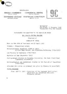 UNESCO. General Conference; 9th; Candidates for election to the Executive Board: Curriculum Vitae, Mr. Adolfo Molina Orantes (Guatemala); 1956