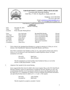 NORTH RENFREW LANDFILL OPERATIONS BOARD Laurentian Hills Municipal Building[removed]Hwy 17, R.R. #1, Deep River, Ontario KOJ 1P0 Telephone: ([removed]Fax[removed]Email: [removed]