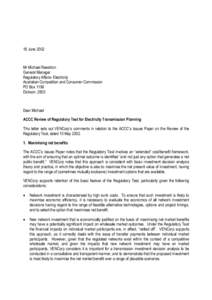 18 June[removed]Mr Michael Rawstron General Manager Regulatory Affairs- Electricity Australian Competition and Consumer Commission