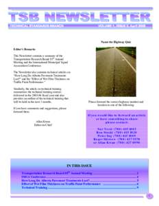 TSB Newsletter Volume 1, Issue 3, April 2006