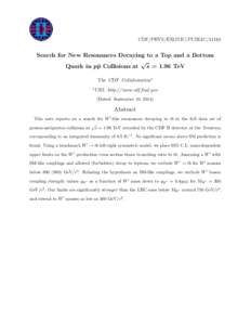 CDF/PHYS/EXOTIC/PUBLICSearch for New Resonances Decaying to a Top and a Bottom √ Quark in pp¯ Collisions at s = 1.96 TeV The CDF Collaboration1