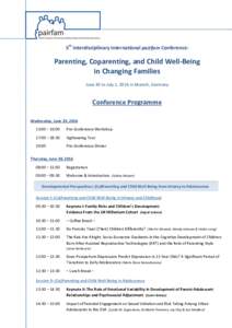5th Interdisciplinary International pairfam Conference:  Parenting, Coparenting, and Child Well-Being in Changing Families June 30 to July 1, 2016 in Munich, Germany