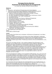 Energiepolitisches Manifest Argumente für die Beendigung der Energiewende von G€nter Keil, Michael Limburg und Burkard Reimer Gliederung Vorwort 1. Klimaschutz – das Hauptziel der Energiewende wurde bereits aufgegeb