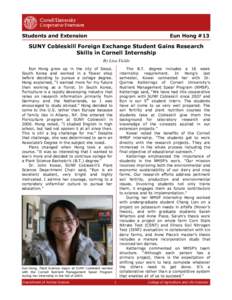 Students and Extension  Eun Hong #13 SUNY Cobleskill Foreign Exchange Student Gains Research Skills in Cornell Internship