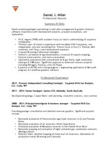 Daniel J. Miller Professional Resumé Summary & Skills