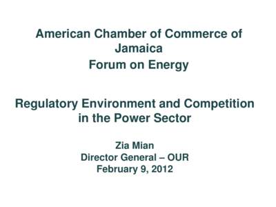 American Chamber of Commerce of Jamaica Forum on Energy Regulatory Environment and Competition in the Power Sector Zia Mian