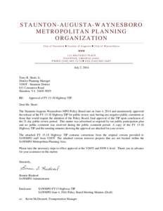 STAUNTON-AUGUSTA-WAYNESBORO METROPOLITAN PLANNING ORGANIZATION City of Staunton  County of Augusta  City of Waynesboro  