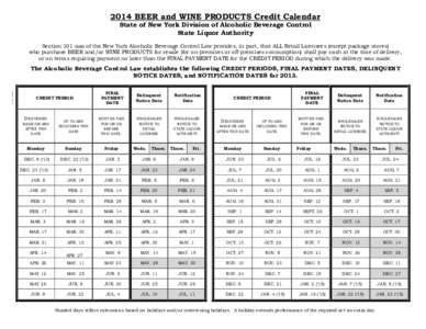 2004 BEER and WINE PRODUCTS Credit Calendar