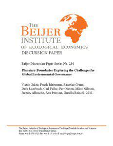 DISCUSSION PAPER Beijer Discussion Paper Series No. 230 Planetary Boundaries-Exploring the Challenges for