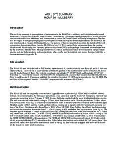 WELL SITE SUMMARY ROMP 60 – MULBERRY Introduction This well site summary is a compilation of information for the ROMP 60 – Mulberry well site (alternately named ROMP 60 – Diesel Road) in Polk County, Florida. The R