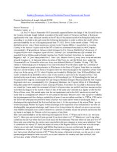 Southern Campaigns American Revolution Pension Statements and Rosters Pension Application of Joseph Eubank R3380 VA Transcribed and annotated by C. Leon Harris. Revised 17 Dec[removed]State of Kentucky }