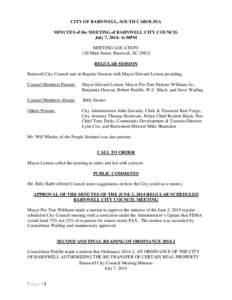 The Regular Scheduled Monthly Meeting of the Barnwell City Council will be held at Barnwell City Hall on Monday April 2, 2007 at 6:30 PM