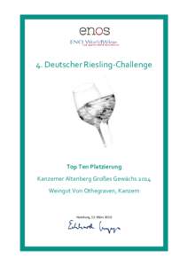 4. Deutscher Riesling-Challenge  Top Ten Platzierung Kanzemer Altenberg Großes Gewächs 2014 Weingut Von Othegraven, Kanzem