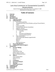 MPC 5.f.3 – Attachment 1 – LaneACT Bylaws  Page 1 of 9 Lane Area Commission on Transportation (LaneACT) Adopted Bylaws
