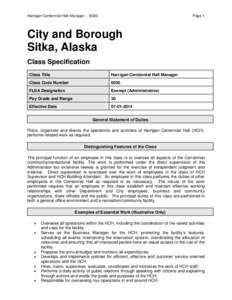 Harrigan Centennial Hall Manager[removed]Page 1 City and Borough Sitka, Alaska