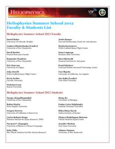    	
   Heliophysics Summer School 2012 Faculty & Students List