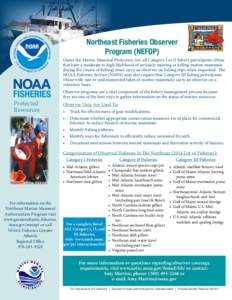 Greater Atlantic Regional Office  |  Marine Mammal Authorization Program & the Northeast Observer Program  Northeast Fisheries Observer Program (NEFOP) Under the Marine Mammal Protection Act, all Category I or II fis