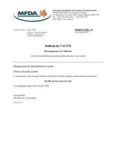 Changement de dénomination sociale bulletin no 0021-M - eFunds.ca Securities Limited