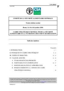 CFS:[removed]Août 2009 COMITÉ DE LA SÉCURITÉ ALIMENTAIRE MONDIALE Trente-sixième session Rome, 11-14 et 16 octobre 2010