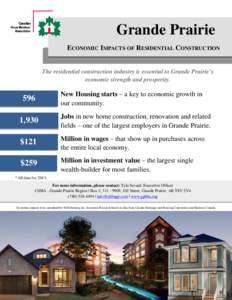 Grande Prairie ECONOMIC IMPACTS OF RESIDENTIAL CONSTRUCTION The residential construction industry is essential to Grande Prairie’s economic strength and prosperity.