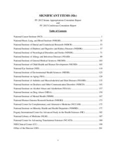 SIGNIFICANT ITEMS (SIs) FY 2015 Senate Appropriations Committee Report and FY 2015 Conference Committee Report Table of Contents National Cancer Institute (NCI) ...........................................................