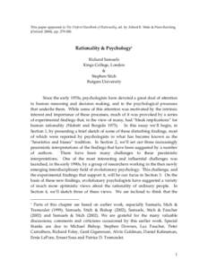 Behavioral finance / Israeli Jews / Heuristics / Reasoning / Representativeness heuristic / Daniel Kahneman / Conjunction fallacy / Decision theory / Rationality / Cognitive science / Science / Ethology