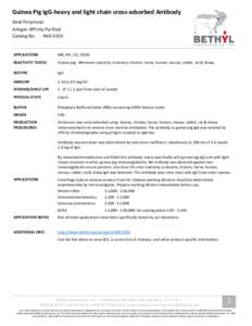 Guinea Pig IgG-heavy and light chain cross-adsorbed Antibody Goat Polyclonal Antigen Affinity Purified Catalog No. A60-210A