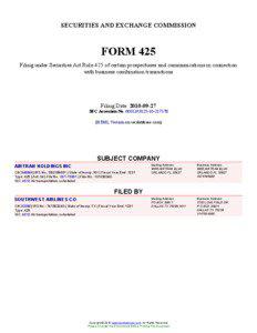 SECURITIES AND EXCHANGE COMMISSION  FORM 425
