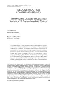 Studies in Second Language Acquisition, 2012, 34, 475–505. doi:[removed]S0272263112000150 DECONSTRUCTING COMPREHENSIBILITY Identifying the Linguistic Influences on