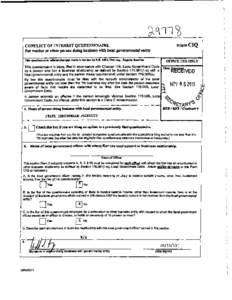 FORMCIQ  CONFLICT OF INTEREST QUESTIONNAIRE For vendor or other person doing business with loeaI governmental entity This questionnaire reflects cflanges made to tile law by H.B. 1481, 88th Leg., Regular Session.