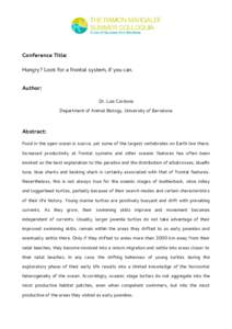 Conference Title: Hungry? Look for a frontal system, if you can. Author: Dr. Luis Cardona Department of Animal Biology, University of Barcelona