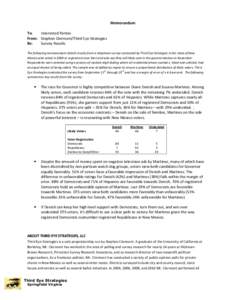Memorandum To: Interested Parties From: Stephen Clermont/Third Eye Strategies Re: Survey Results