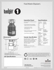 InSinkErator | Badger® 1 | Garbage Disposal | Specifications