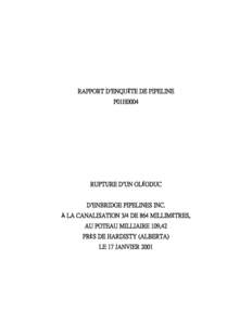 RAPPORT D=ENQUÊTE DE PIPELINE P01H0004 RUPTURE D=UN OLÉODUC D=ENBRIDGE PIPELINES INC. À LA CANALISATION 3/4 DE 864 MILLIMÈTRES,