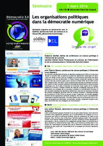 Séminaire  3 mars 2016 14h-17h n Université Paris-Est Créteil