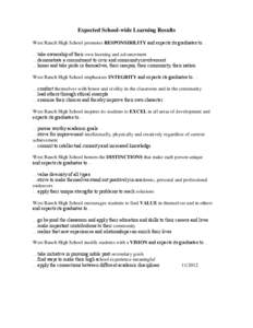 Expected School-wide Learning Results West Ranch High School promotes RESPONSIBILITY and expects its graduates to… …take ownership of their own learning and advancement …demonstrate a commitment to civic and commun