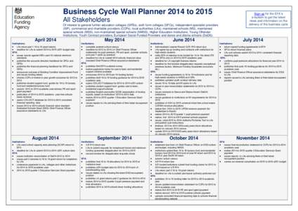 Business Cycle Wall Planner 2014 to 2015 All Stakeholders Of interest to general further education colleges (GFEs), sixth form colleges (SFCs), independent specialist providers (ISP), commercial and charitable providers 