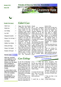 Friends of Chauncy Vale Inc. Newsletter  January 2011 Issue 240  Editor’s Cave