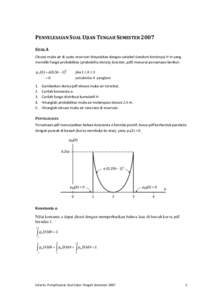 PENYELESAIAN SOAL UJIAN TENGAH SEMESTER 2007 SOAL A Elevasi muka air di suatu reservoir dinyatakan dengan variabel (random kontinyu) H m yang memiliki fungsi probabilitas (probability density function, pdf) menurut persa