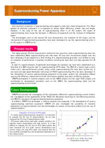 Superconducting Power Apparatus Background Zero electrical resistance in superconducting wires appears under the critical temperature (Tc). When applied to electrical equipment, it is expected to realize higher efficienc