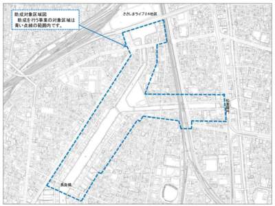 助成対象区域図 助成を行う事業の対象区域は 青い点線の範囲内です。 ささしまライブ２４地区