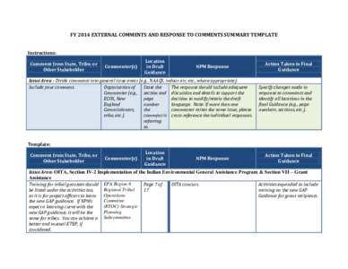 Response to Comments on Draft FY 2014 OITA NPM Guidance