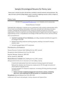 Sample Chronological Resume - Penny Lane