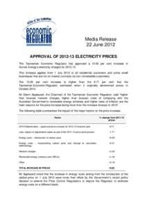 Microsoft Word[removed]Media Release - Approval of[removed]electricity retail tariffs - xx June 2012.DOCX