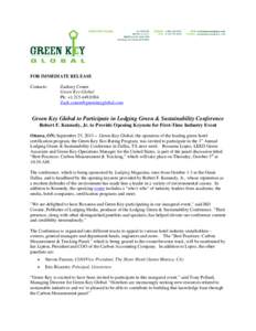 FOR IMMEDIATE RELEASE Contacts: Zachary Conen Green Key Global Ph: +[removed]