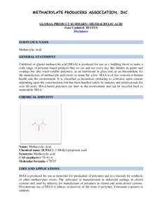 Toxicology / Occupational safety and health / Alkenes / Poly / Material safety data sheet / Acrylic acid / Methacrylic acid / Corrosive substance / Acetic acid / Chemistry / Monomers / Carboxylic acids